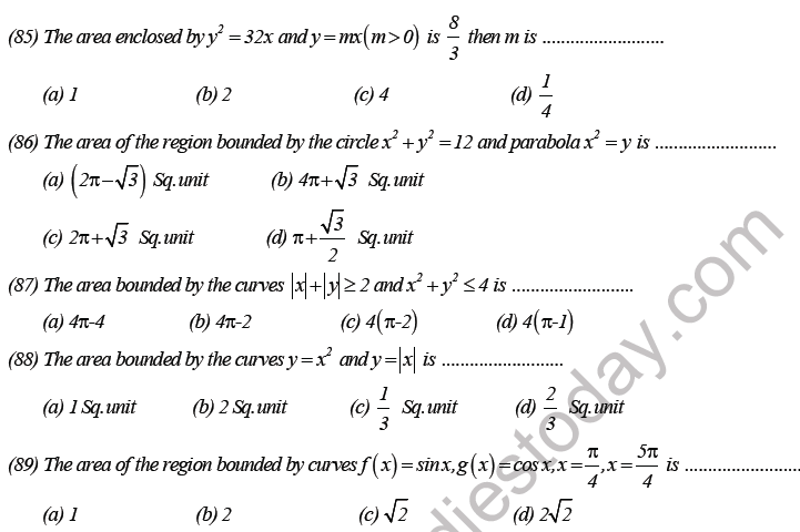 JEE Mathematics Definite Integration MCQs Set A, Multiple Choice Questions